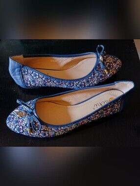Women's Navy Floral Embroidered Ballet Flats with Bow Accent